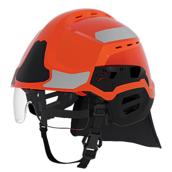 Helm Gallet F2XR, orange mit Augenschutzvisier und Nackenschutz