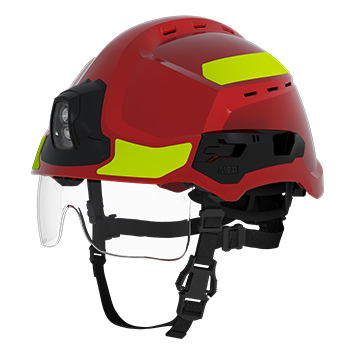 Helm Gallet F2XR, rot mit Augenschutzvisier und Kopflampe