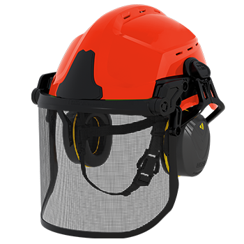Helm Gallet F2XR, orange mit Schutzgitter und Gehrschutz